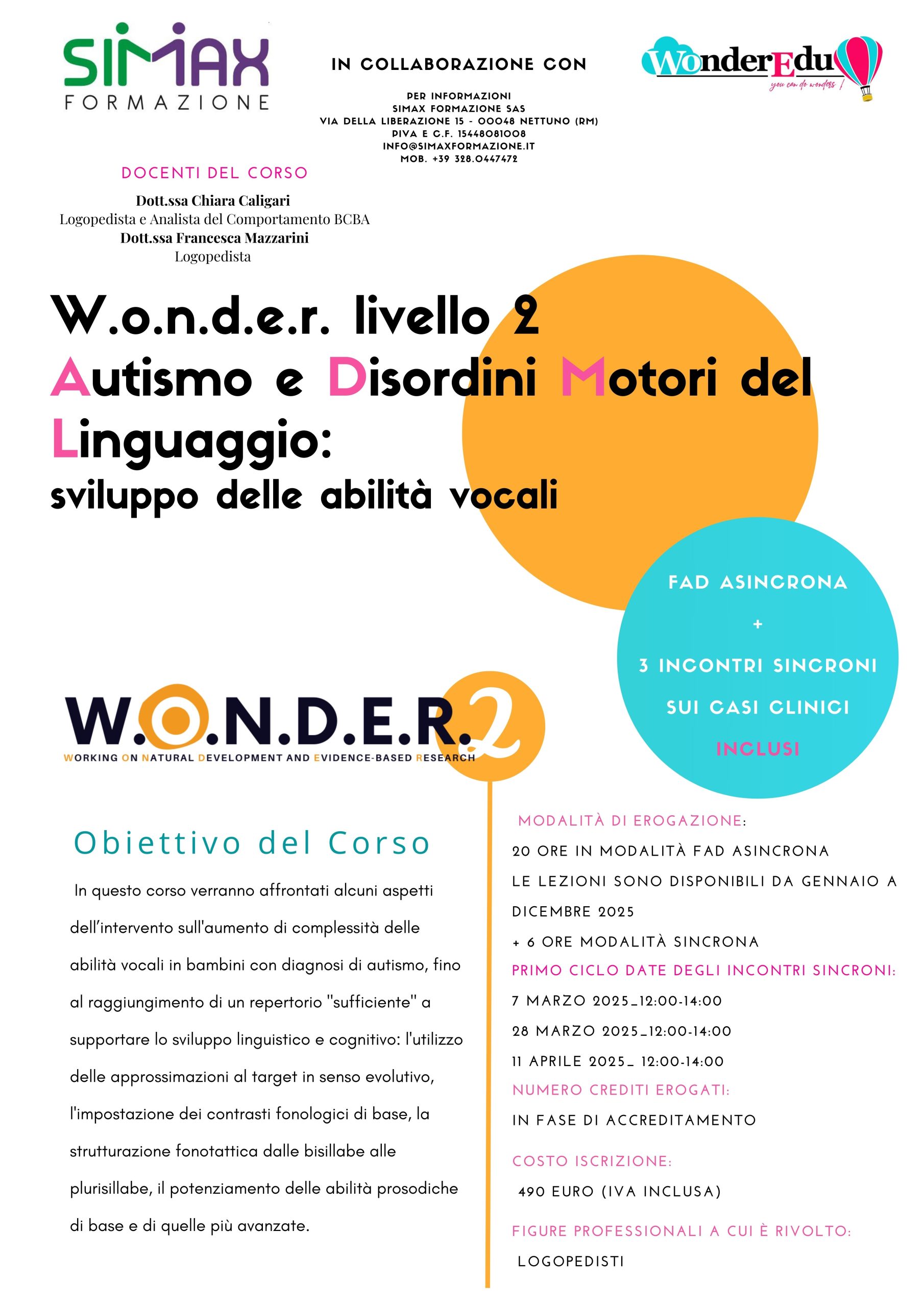 W.o.n.d.e.r. Livello 2: Autismo e Disordini motori del linguaggio CON ECM - immagine 2